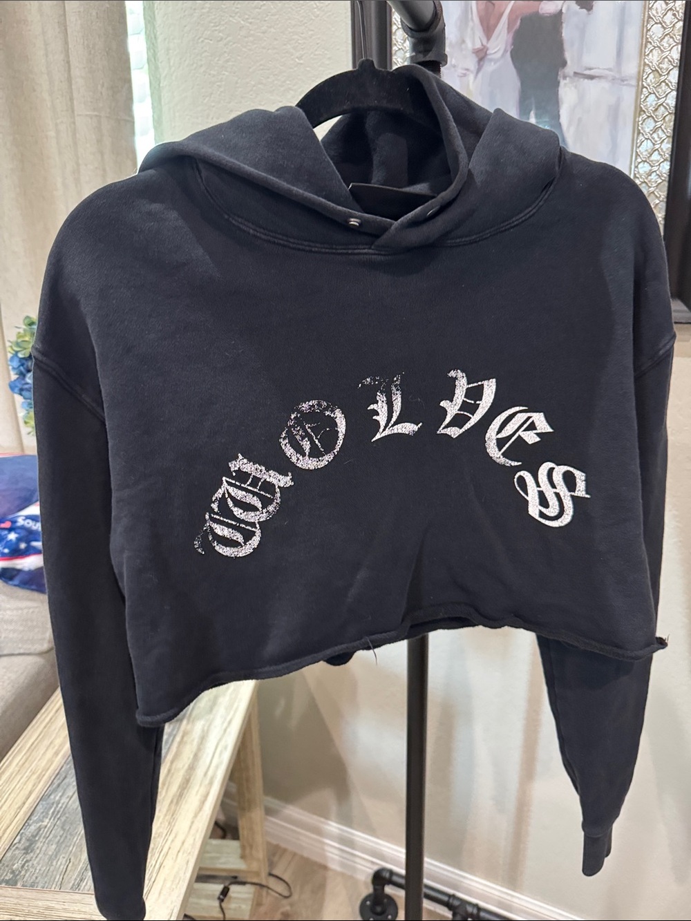 Darc Sport Black Cropped Hoodie with Distressed White Logo